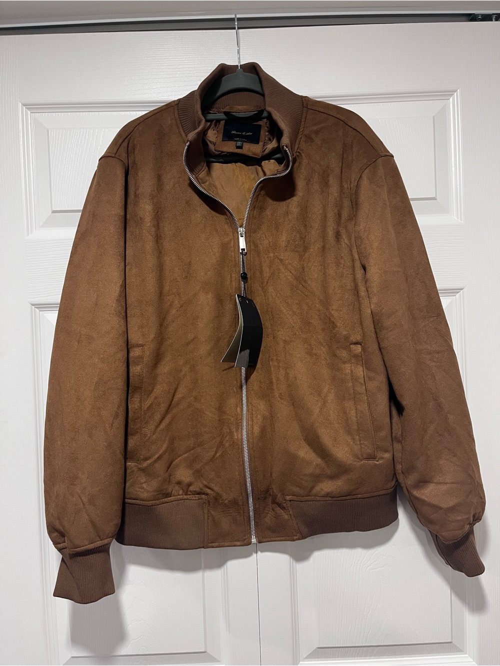 Men's Brown Faux Suede Bomber Jacket - Classic Zip Front